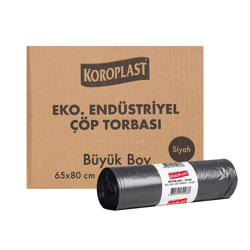 Koroplast Çöp Torbası Eko Endüstriyel Büyük Boy 65 cm x 80 cm 15 Mikron 10'lu Paket - Siyah (50 Adet) resmi