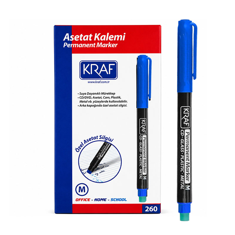 Kraf 260 Asetat Kalemi Silgili 0.8 mm Mavi (12 Adet) resmi
