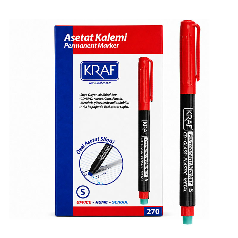 Kraf 270 Asetat Kalemi Silgili 0.3 mm Kırmızı (12 Adet) resmi