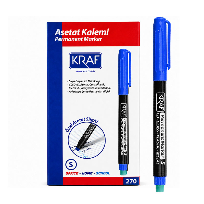 Kraf 270 Asetat Kalemi Silgili 0.3 mm Mavi (12 Adet) resmi