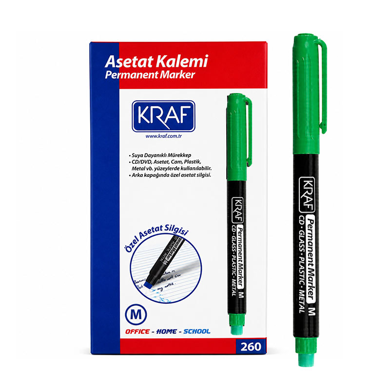 Kraf 260 Asetat Kalemi Silgili 0.8 mm Yeşil (12 Adet) resmi