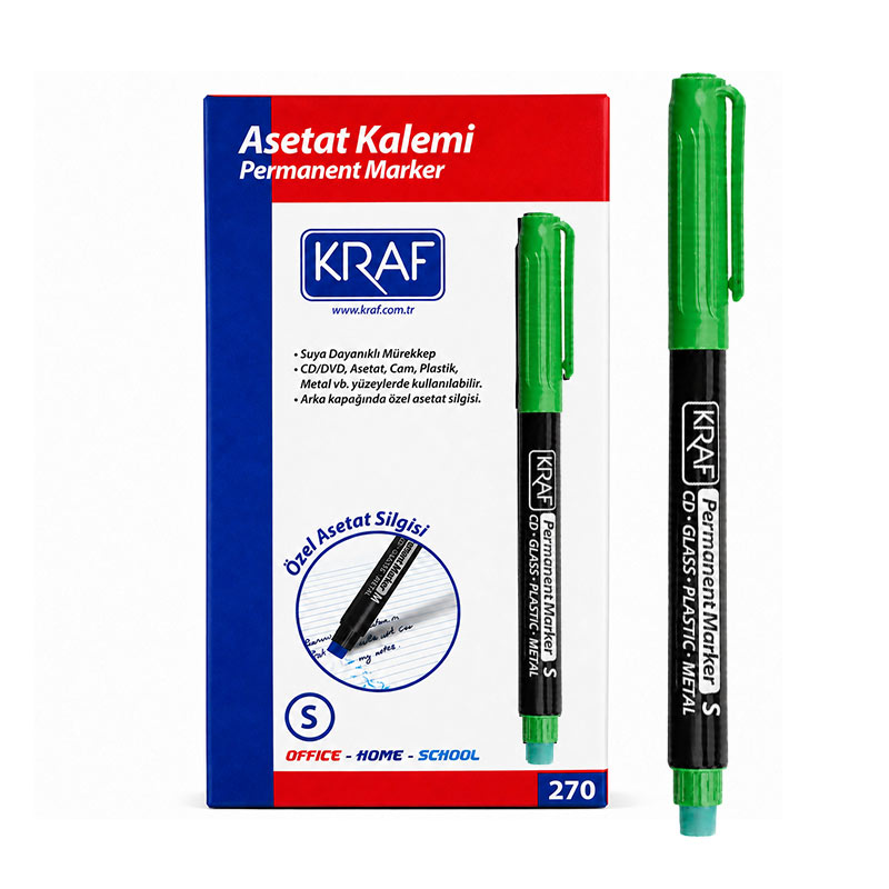 Kraf 270 Asetat Kalemi Silgili 0.3 mm Yeşil (12 Adet) resmi