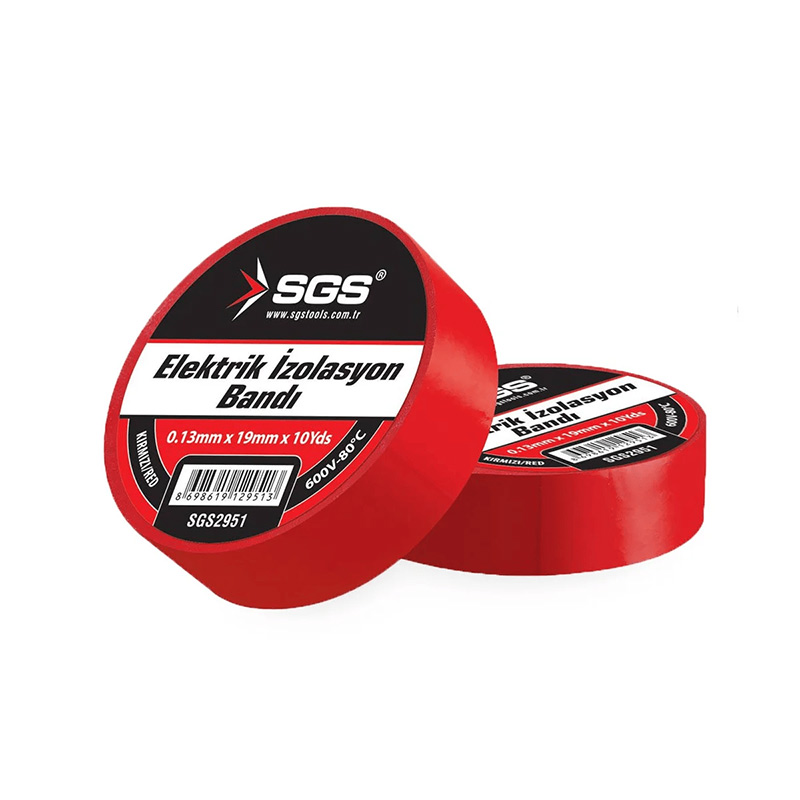 SGS2951 Elektirik İzolasyon Bandı Kırmızı 19 mm 10YRD resmi