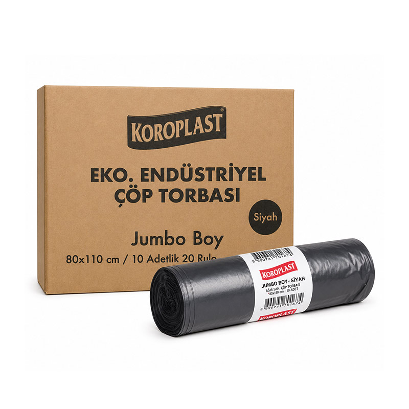Koroplast Ağır Sanayi Çöp Torbası Jumbo Boy 80 cm x 110 cm 10'lu Paket - Siyah (10 Adet) resmi