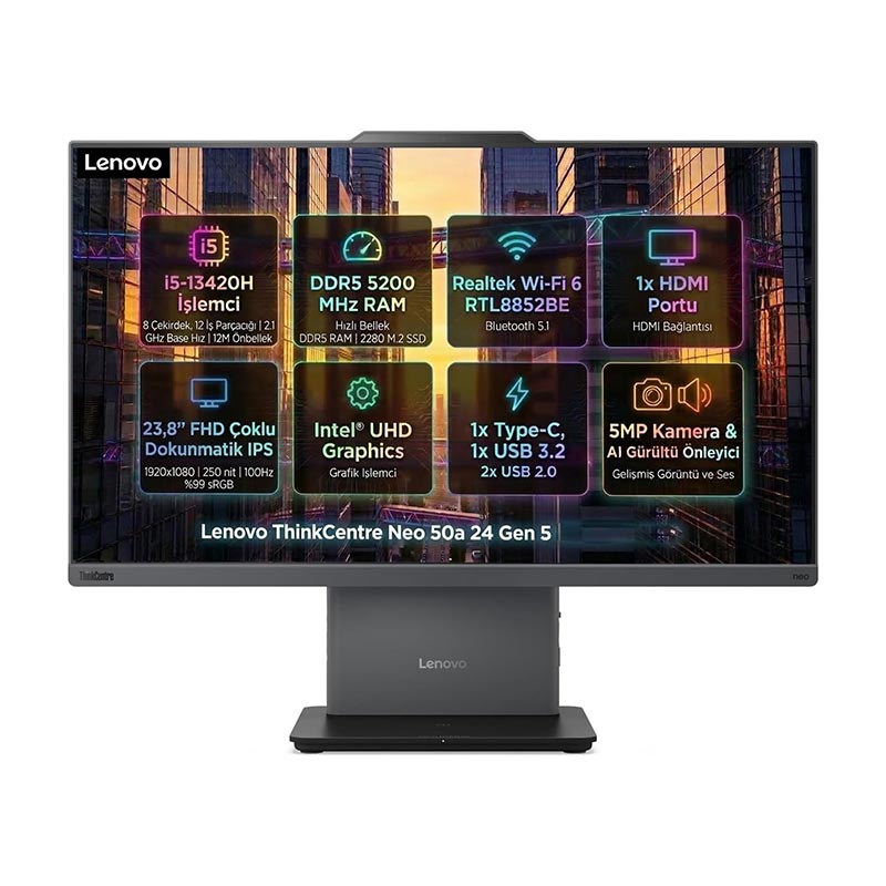 Lenovo ThinkCentre Neo 50a 12SCA0CMTR Intel Core i5-13420H 16GB 512GB SSD 23.8" Dokunmatik FreeDOS All in One Bilgisayar resmi
