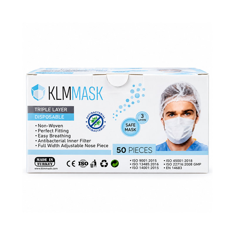 KlmMask Cerrahi Maske 3 Katlı 50'li Beyaz resmi
