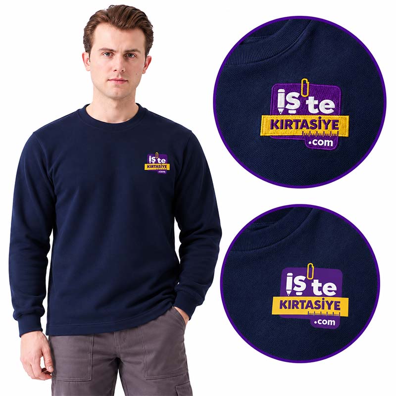 Baskılı Sweatshirt Bisiklet Yaka - Lacivert resmi