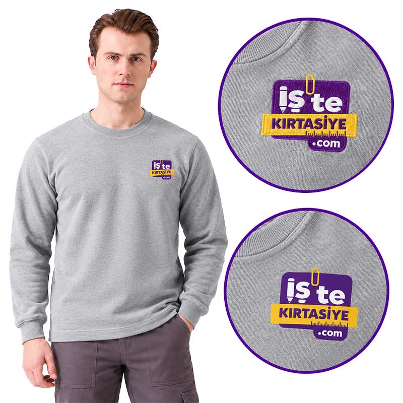 Baskılı Sweatshirt Bisiklet Yaka - Gri resmi