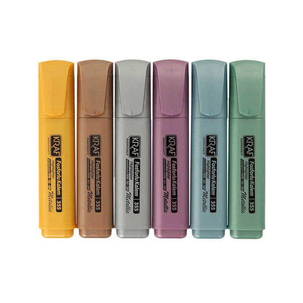 Kraf 355 Fosforlu Kalem 6'lı Paket Metalik Renkler