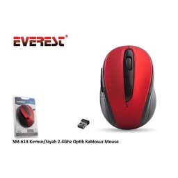 Everest SM-613 Kablosuz Optik Mouse 800/1200/1600 DPI 2.4Ghz Kırmızı