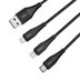 Rock Şarj Kablosu Hi-Tensile 3 lü Type C  Lightning Micro USB 3A 1.2 m Siyah, Resim 2