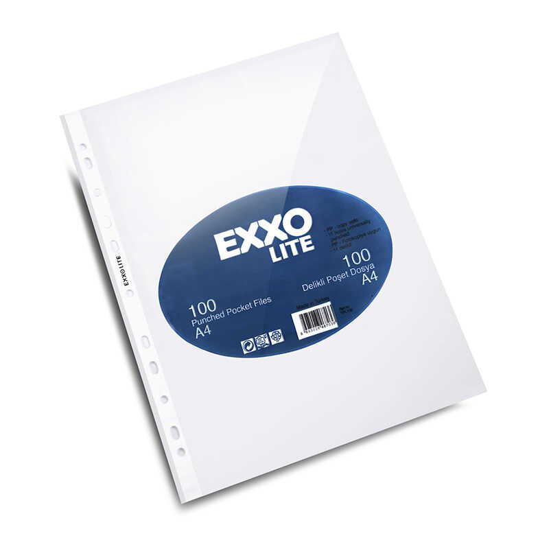 Exxo Lite Delikli Şeffaf Poşet Dosya A4 100'lü Paket