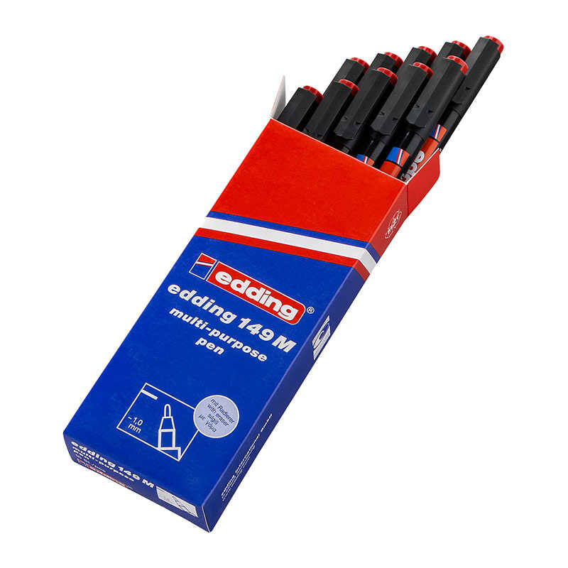 Edding 149M Silinebilir Asetat Kalemi Silgili 1.0 mm Kırmızı 10 Adet